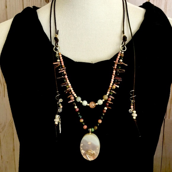 Pink Opal, Gemstone, Boho Leather Necklace - Picture 6 of 8